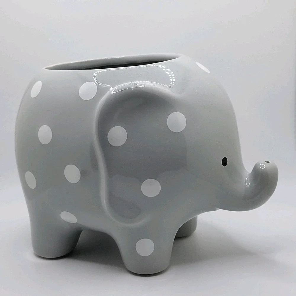 Grey Elephant Vase Polka Dot‎ Ceramic Succulent Planter Kawaii Cottagecore